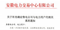 安徽：關(guān)于補(bǔ)充確定售電公司與電力用戶(hù)代理關(guān)系的通知