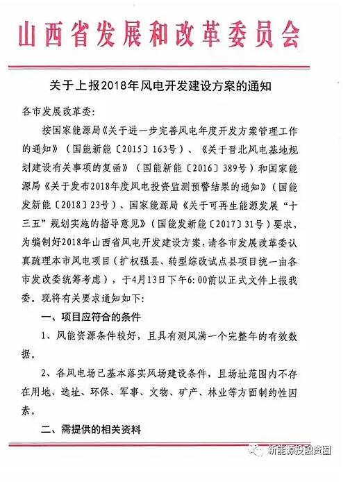 今日截止！山西發(fā)改委要求各市上報2018年風(fēng)電開發(fā)