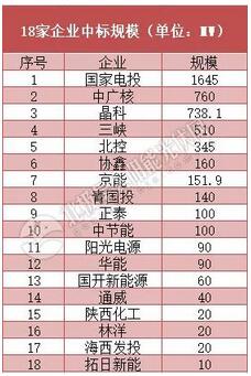 18家企業(yè)10個光伏應(yīng)用領(lǐng)跑基地中標(biāo)情況