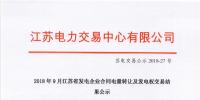 江蘇2018年9月發(fā)電企業(yè)合同電量轉讓及發(fā)電權交易結果