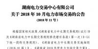 湖南2018年10月電力市場交易：價差-33.80 元/兆瓦時維持不變