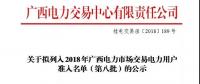 關(guān)于擬列入2018年廣西電力市場(chǎng)交易電力用戶準(zhǔn)入名單（第八批）的公示