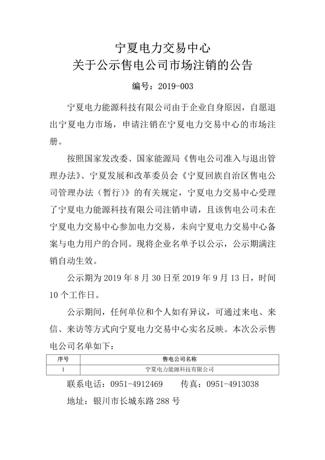 退市！寧夏1家售電公司擬退出寧夏電力市場(chǎng)